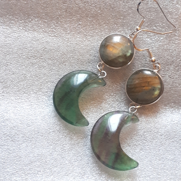 Jewelry - Fluorite Moon & Labradorite Earrings